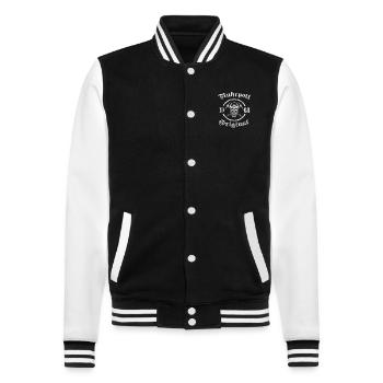 1963 Geburtstag Ruhrpott Original Schädel - College-Sweatjacke - Schwarz/Weiß - Vorne - Nik (191cm) & Marisol (170cm)