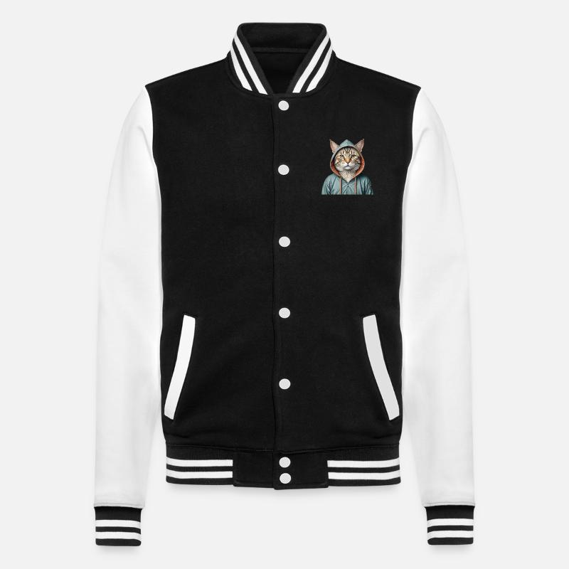 Katze trägt eine Jacke - College-Sweatjacke - Schwarz/Weiß
