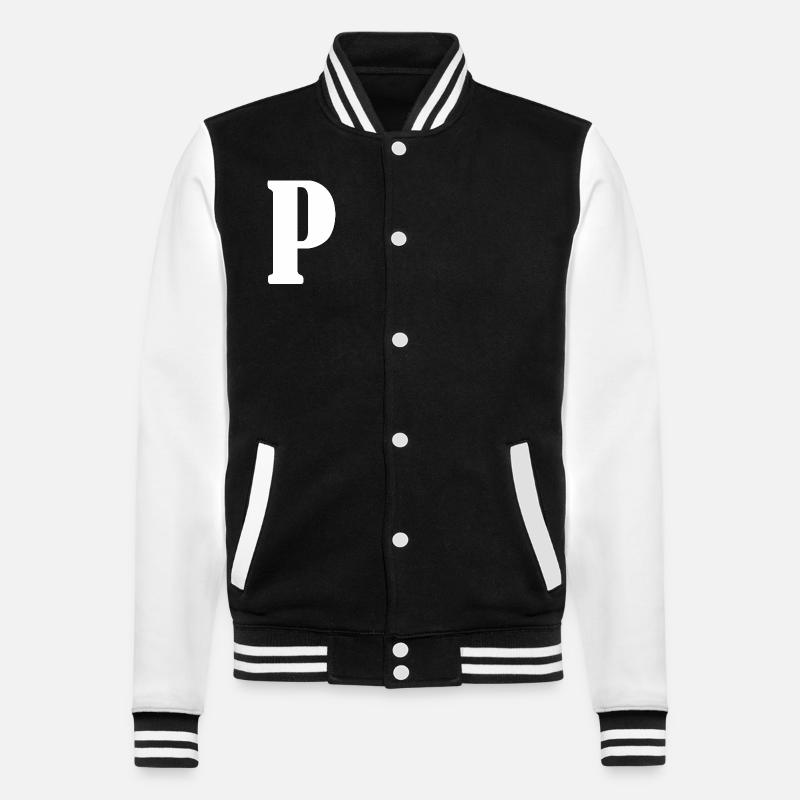 P - College-Sweatjacke - Schwarz/Weiß