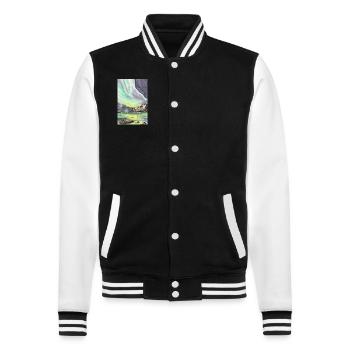 Norwegen Nordlicht Nacht Skandinavien Lofoten - College-Sweatjacke - Schwarz/Weiß - Vorne - Nik (191cm) & Marisol (170cm)