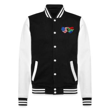 USA South Africa Flag Heart Shape Used - College Sweat Jacket - black/white - Front - Nik (191cm) & Marisol (170cm)