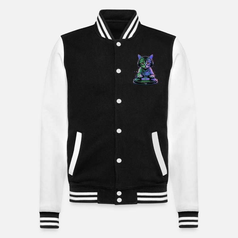 Kitten DJ 🎧 - College Sweat Jacket - black/white