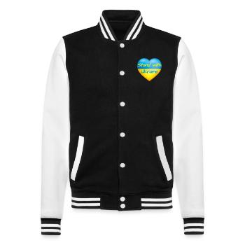 Stand with Ukraine Herz gelb blaue Flagge Ukraine - College-Sweatjacke - Schwarz/Weiß - Vorne - Nik (191cm) & Marisol (170cm)