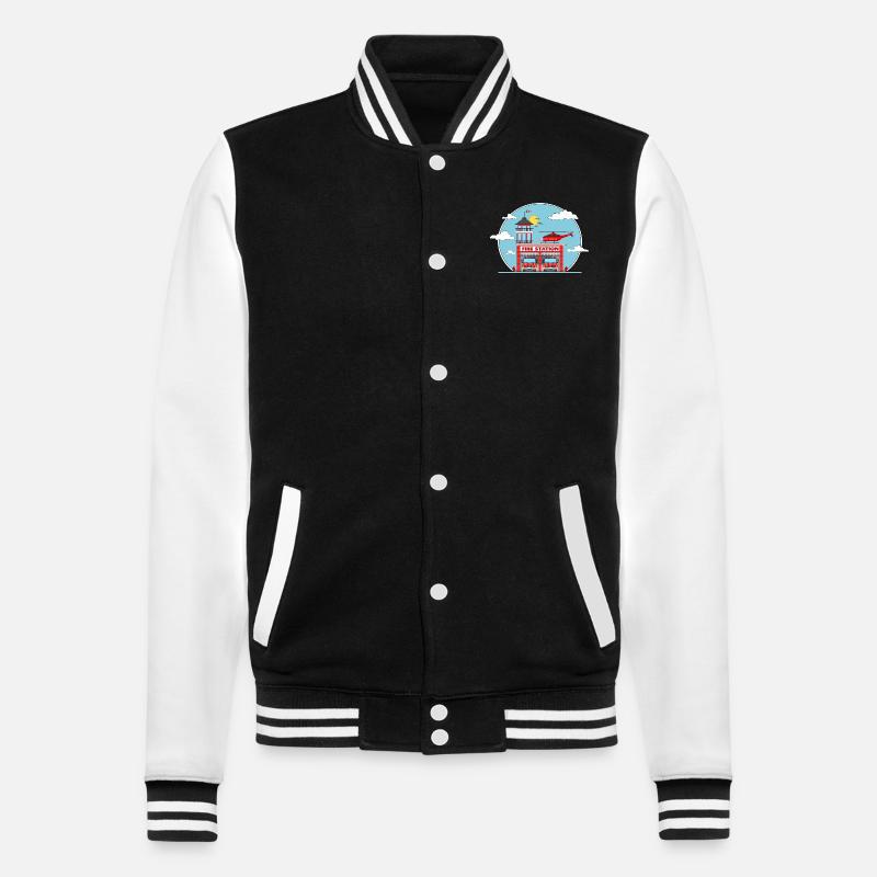 Caserne de pompiers avec hélicoptère et camion de pompiers - Veste Teddy - noir/blanc