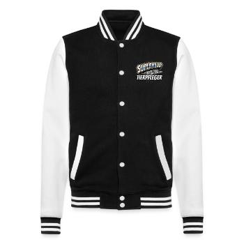 Superheld, clever getarnt als Tierpfleger - College-Sweatjacke - Schwarz/Weiß - Vorne - Nik (191cm) & Marisol (170cm)
