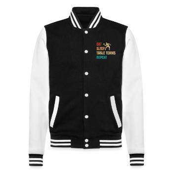 Eat - Sleep - Table Tennis - Repeat - College-Sweatjacke - Schwarz/Weiß - Vorne - Nik (191cm) & Marisol (170cm)