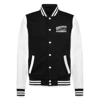 Superheld, clever getarnt als Programmierer - College-Sweatjacke - Schwarz/Weiß - Vorne - Nik (191cm) & Marisol (170cm)