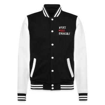 Peace Love Minigolf - Herz - College-Sweatjacke - Schwarz/Weiß - Vorne - Nik (191cm) & Marisol (170cm)