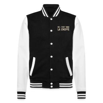 Ici c'est moi la cheffe cadeau patronne humour - Veste Teddy - noir/blanc - Devant - Nik (191cm) & Marisol (170cm)