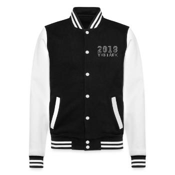 2018 Jahrgang Vintage 2018 Geburtstag 2018 retro - College-Sweatjacke - Schwarz/Weiß - Vorne - Nik (191cm) & Marisol (170cm)