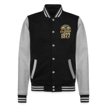 47 Jahr 1977 Geburtstagsgeschenk Limitierte Auflage - College-Sweatjacke - Schwarz/Grau meliert - Vorne - Nik (191cm) & Marisol (170cm)