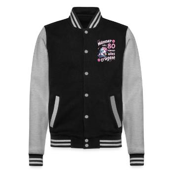 Männer ab 80...Geburtstag Mann 80 lustige Sprüche - College-Sweatjacke - Schwarz/Grau meliert - Vorne - Nik (191cm) & Marisol (170cm)