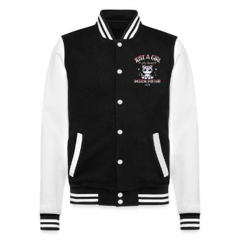 Mädchen Liebt Katze Amerikanisch Kurzhaar - College-Sweatjacke - Schwarz/Weiß - Vorne - Nik (191cm) & Marisol (170cm)