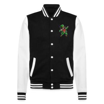 Dabbing Leprechaun - St. Patrick's Day - Irland - College-Sweatjacke - Schwarz/Weiß - Vorne - Nik (191cm) & Marisol (170cm)
