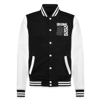 Original 2020 4th Anniversary Retro Gift - College Sweat Jacket - black/white - Front - Nik (191cm) & Marisol (170cm)