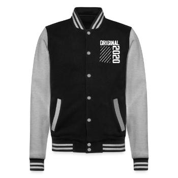 Original 2020 4th Anniversary Retro Gift - College Sweat Jacket - black/heather grey - Front - Nik (191cm) & Marisol (170cm)