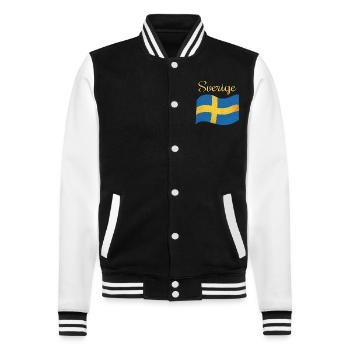 Die Flagge von Schweden Sverige - College-Sweatjacke - Schwarz/Weiß - Vorne - Nik (191cm) & Marisol (170cm)