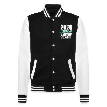 2026 Das Jahr in dem Legenden Abitur machen - College-Sweatjacke - Schwarz/Weiß - Vorne - Nik (191cm) & Marisol (170cm)
