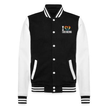 I like chickens - College Sweat Jacket - black/white - Front - Nik (191cm) & Marisol (170cm)