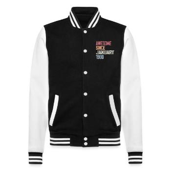 Birthday January 1980 Retro 1980 January - College Sweat Jacket - black/white - Front - Nik (191cm) & Marisol (170cm)