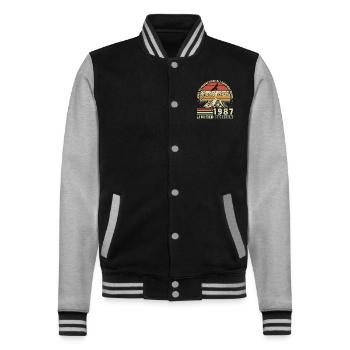 37 Jahre großartig seit 1987 limitierte Auflage - College-Sweatjacke - Schwarz/Grau meliert - Vorne - Nik (191cm) & Marisol (170cm)