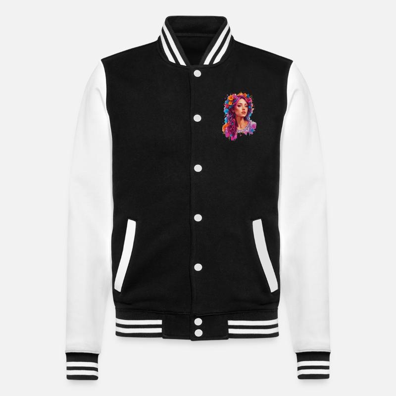 Mädchen mit Blumen 🌸 - College-Sweatjacke - Schwarz/Weiß