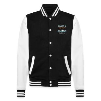 Balthasar - Keine Panik. Alles wird gut - College-Sweatjacke - Schwarz/Weiß - Vorne - Nik (191cm) & Marisol (170cm)