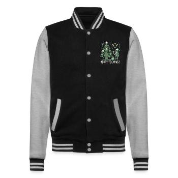 Fröhliche Techmas - Roboter und Schaltkreis-Weihna - College-Sweatjacke - Schwarz/Grau meliert - Vorne - Nik (191cm) & Marisol (170cm)