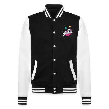 Weihnachts-Astronaut entspannt im All - Kosmische - College-Sweatjacke - Schwarz/Weiß - Vorne - Nik (191cm) & Marisol (170cm)