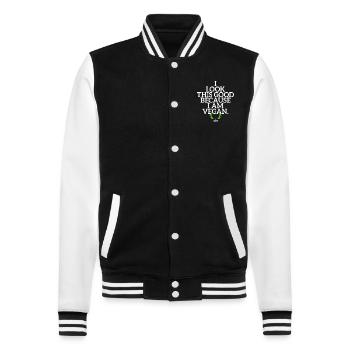 Veganer I Look This Good Because I Am Vegan Veggie - College Sweat Jacket - black/white - Front - Nik (191cm) & Marisol (170cm)