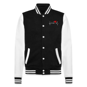 Duisburg Skyline Heartbeat Pulse Heart Ruhrpott Fan - College Sweat Jacket - black/white - Front - Nik (191cm) & Marisol (170cm)
