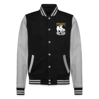 Roller Derby Girl Caution Roller Skates - College Sweat Jacket - black/heather grey - Front - Nik (191cm) & Marisol (170cm)