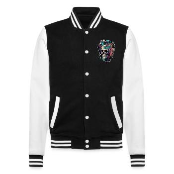 Human Skull & Flowers 5 - College Sweat Jacket - black/white - Front - Nik (191cm) & Marisol (170cm)