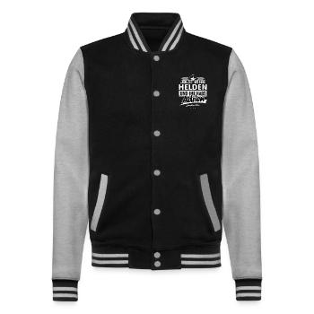 Jede Zeit hat Ihre Helden Ihr habt Adrien - College-Sweatjacke - Schwarz/Grau meliert - Vorne - Nik (191cm) & Marisol (170cm)