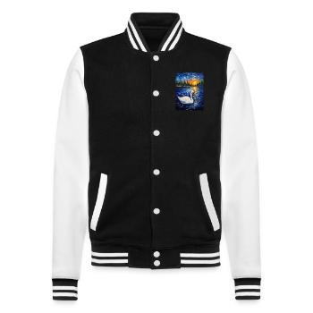 Swan, Van Gogh, Starry Night, Animal, Bird - College Sweat Jacket - black/white - Front - Nik (191cm) & Marisol (170cm)