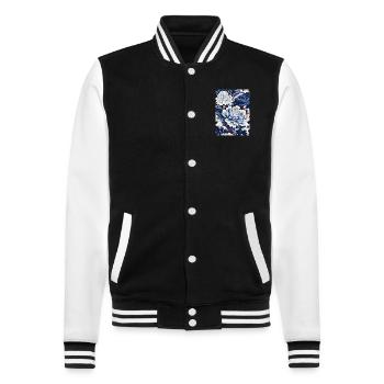 Chinesesiches Porzellan Blumen Muster - College-Sweatjacke - Schwarz/Weiß - Vorne - Nik (191cm) & Marisol (170cm)