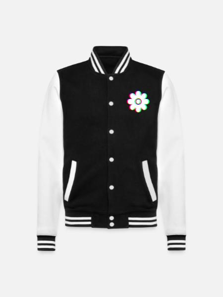 EDM Trikolor - Blüte 2 - Glitch - Rave Stil - College-Sweatjacke - Schwarz/Weiß
