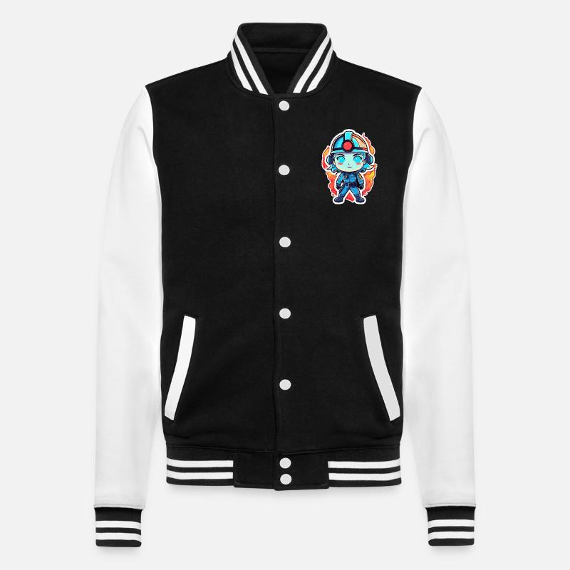 Firefighter Drawing - College Sweat Jacket - black/white