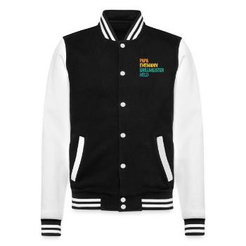 Papa Ehemann Grillmeister Held - College-Sweatjacke - Schwarz/Weiß - Vorne - Nik (191cm) & Marisol (170cm)