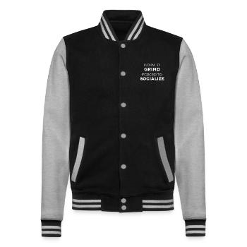 Gamer – Born To Grind Forced To Socialize - College Sweat Jacket - black/heather grey - Front - Nik (191cm) & Marisol (170cm)