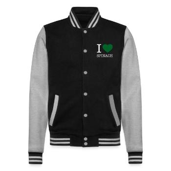 I LOVE SPINACH Spinat - College Sweat Jacket - black/heather grey - Front - Nik (191cm) & Marisol (170cm)