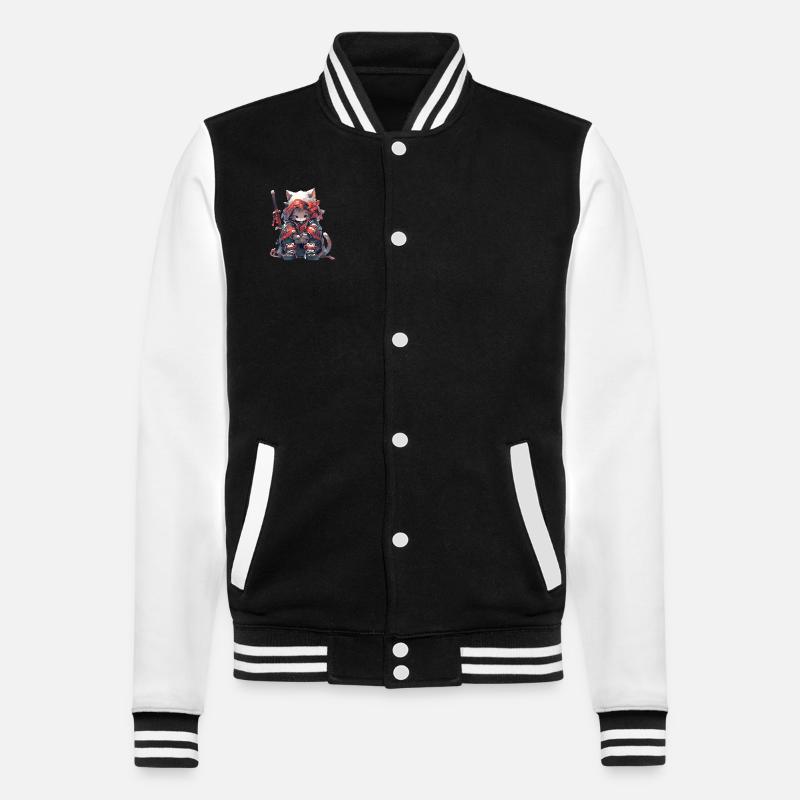 Cute Samurai Cat - College-Sweatjacke - Schwarz/Weiß