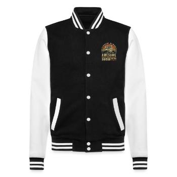 Jahrgang 1958 Geburtstagsgeschenk | Jahrgang 1958 - College-Sweatjacke - Schwarz/Weiß - Vorne - Nik (191cm) & Marisol (170cm)