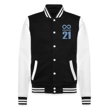 Infinite by 21 million Bitcoin - College Sweat Jacket - black/white - Front - Nik (191cm) & Marisol (170cm)