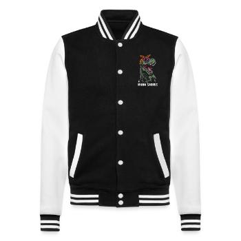 Maman Saurus - T-Rex - Tyrannosaure - Cadeau - Veste Teddy - noir/blanc - Devant - Nik (191cm) & Marisol (170cm)