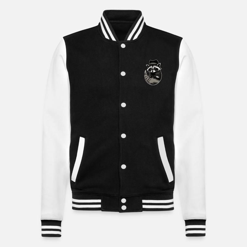 Waschbär mit Hut - College-Sweatjacke - Schwarz/Weiß