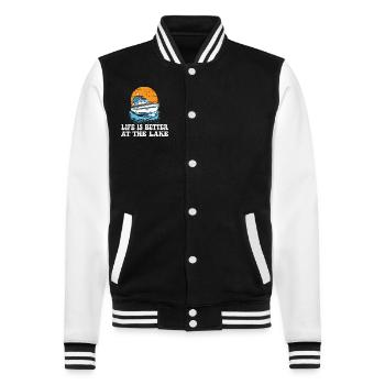 La vie est meilleure chez The Lake Motorboat Owner - Veste Teddy - noir/blanc - Devant - Nik (191cm) & Marisol (170cm)
