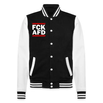 Fck afd - College-Sweatjacke - Schwarz/Weiß - Vorne - Nik (191cm) & Marisol (170cm)