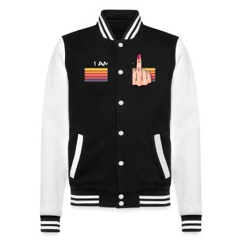 Ich bin 19 + 1 Mittelfinger-Shirt Ich bin 19 plus, - College-Sweatjacke - Schwarz/Weiß - Vorne - Nik (191cm) & Marisol (170cm)