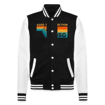 Vintage 1950's - Retro 1950's Birthday Gift - College Sweat Jacket - black/white - Front - Nik (191cm) & Marisol (170cm)